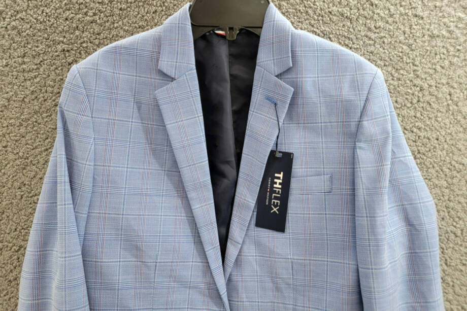 Tommy Hilfiger Stretch Deco Plaid Sport Coat Big Boys 16 Blue Flap Pockets L/S