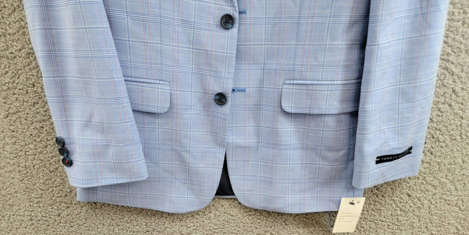 Tommy Hilfiger Stretch Deco Plaid Sport Coat Big Boys 16 Blue Flap Pockets L/S