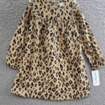 Carter's Leopard Long Sleeve Twill Dress Toddler Girls 4T Brown Button Back