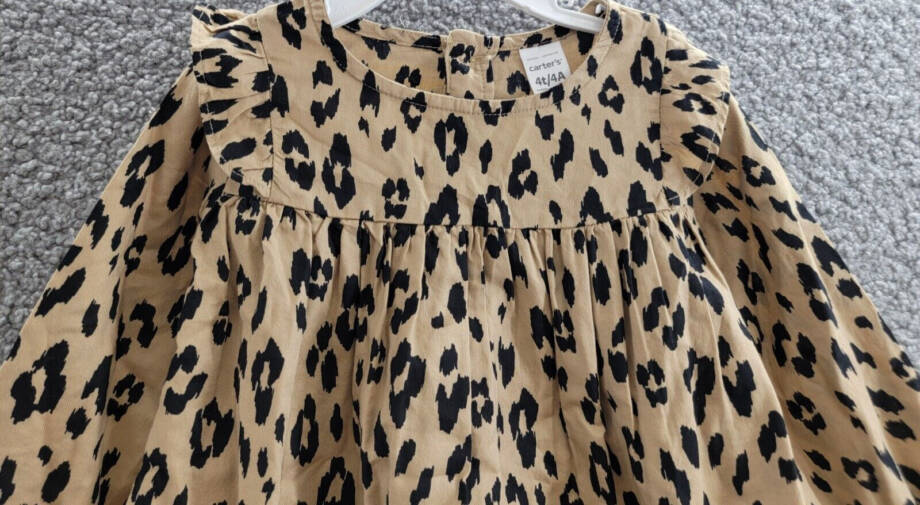Carter's Leopard Long Sleeve Twill Dress Toddler Girls 4T Brown Button Back