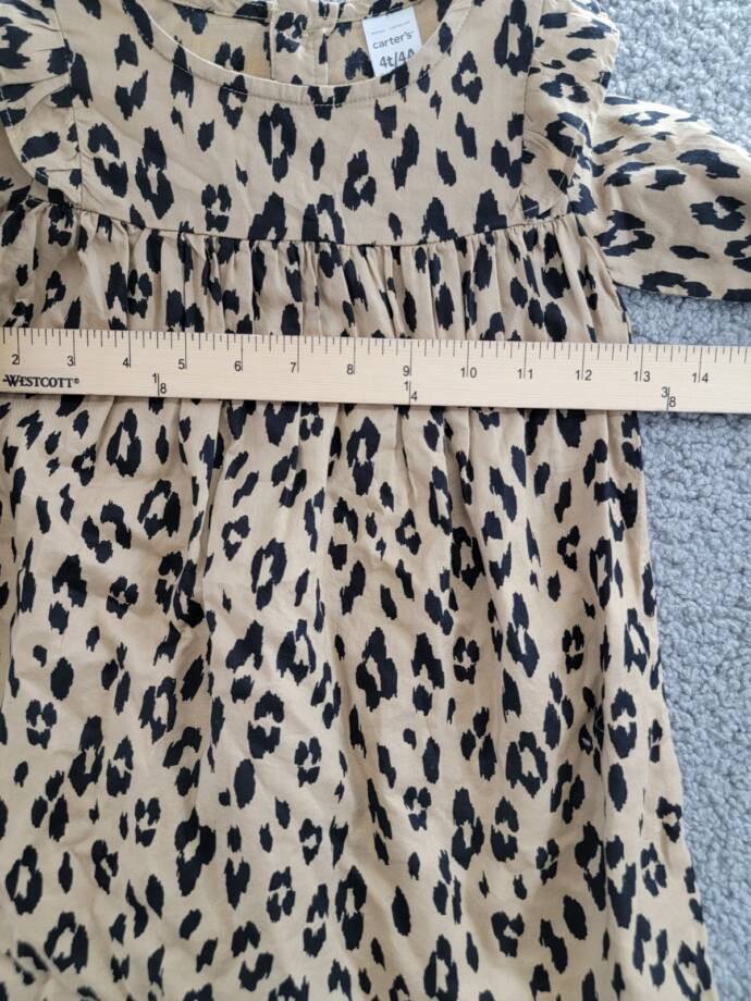 Carter's Leopard Long Sleeve Twill Dress Toddler Girls 4T Brown Button Back
