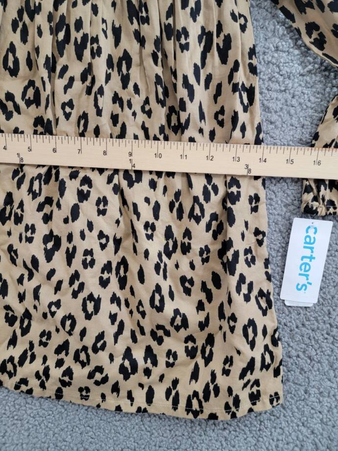 Carter's Leopard Long Sleeve Twill Dress Toddler Girls 4T Brown Button Back