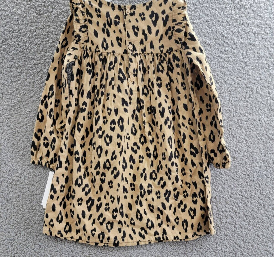 Carter's Leopard Long Sleeve Twill Dress Toddler Girls 4T Brown Button Back