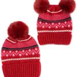 Charter Club Mommy & Me Fair Isle Beanies Set Women's Red Multi Pom Pom Details