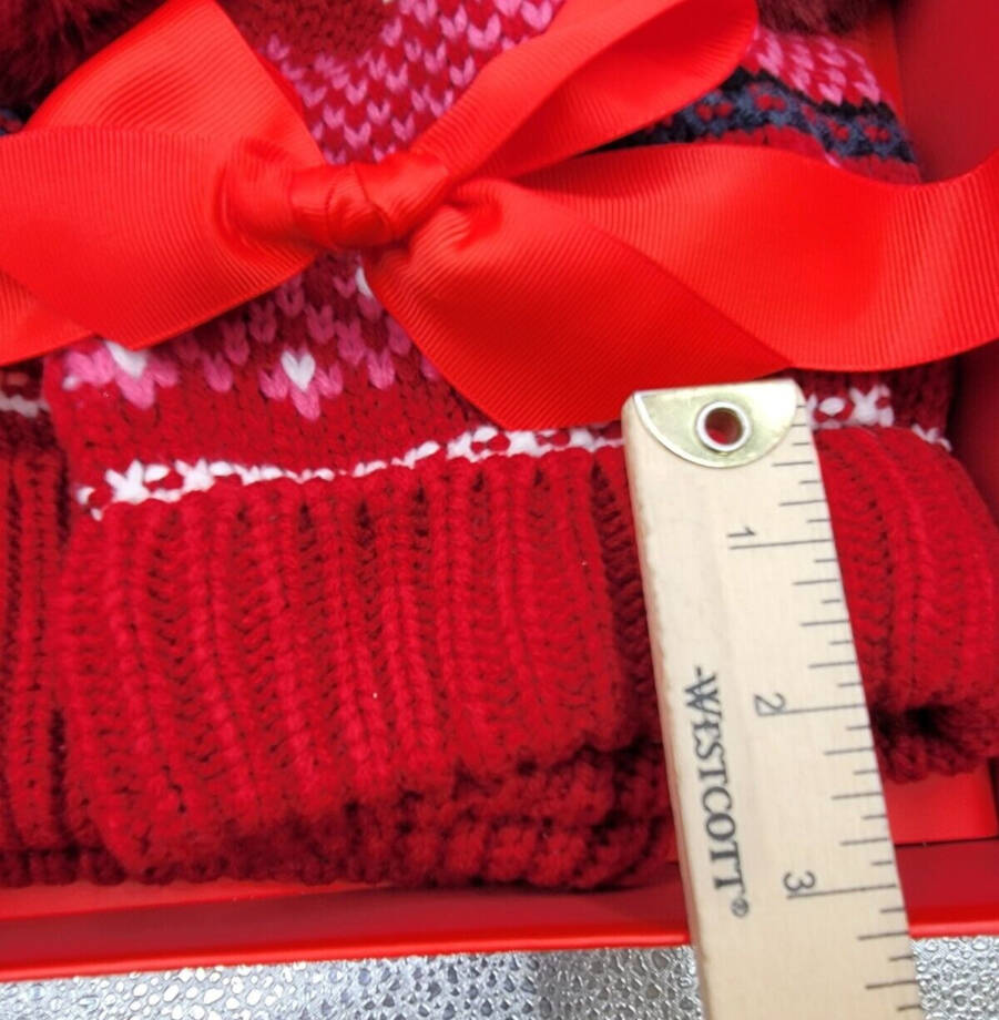 Charter Club Mommy & Me Fair Isle Beanies Set Women's Red Multi Pom Pom Details