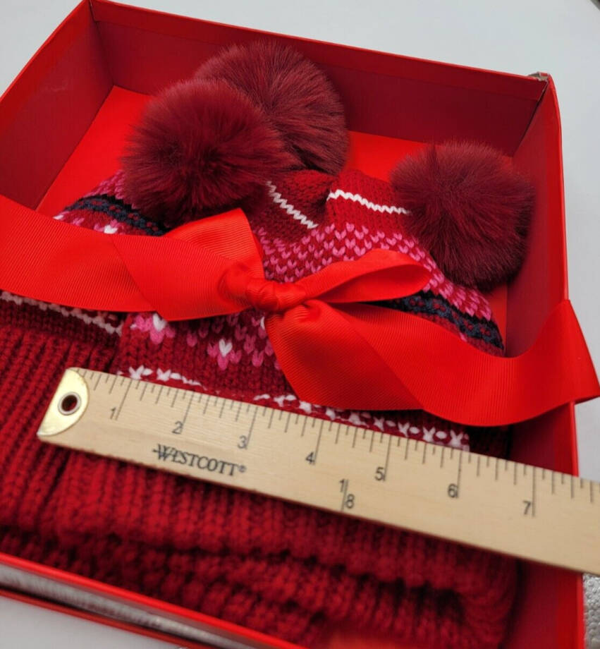 Charter Club Mommy & Me Fair Isle Beanies Set Women's Red Multi Pom Pom Details