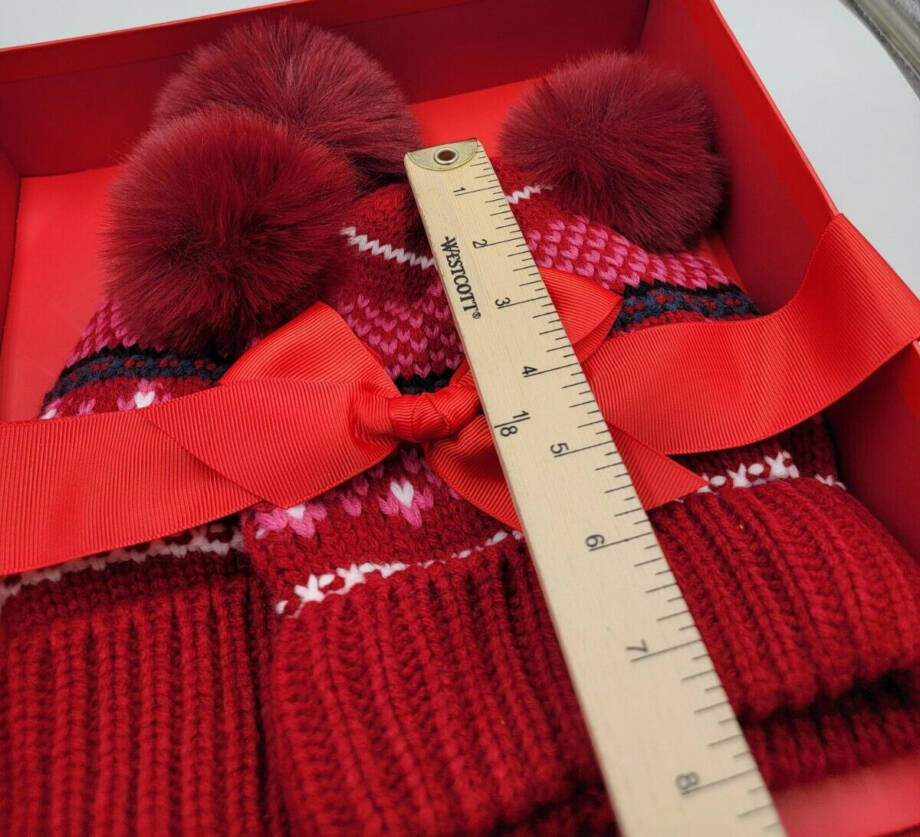Charter Club Mommy & Me Fair Isle Beanies Set Women's Red Multi Pom Pom Details