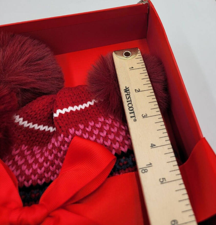 Charter Club Mommy & Me Fair Isle Beanies Set Women's Red Multi Pom Pom Details