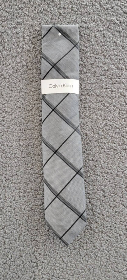 Calvin Klein Silk Blend Slim Grid Tie Men's Shadow Adjustable~