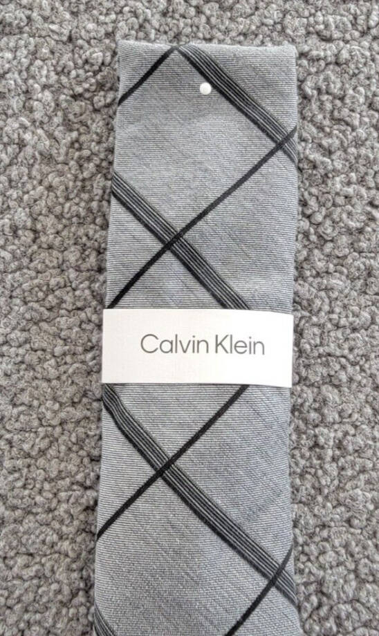 Calvin Klein Silk Blend Slim Grid Tie Men's Shadow Adjustable~