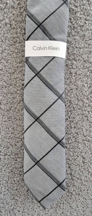 Calvin Klein Silk Blend Slim Grid Tie Men's Shadow Adjustable~