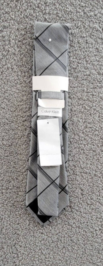 Calvin Klein Silk Blend Slim Grid Tie Men's Shadow Adjustable~