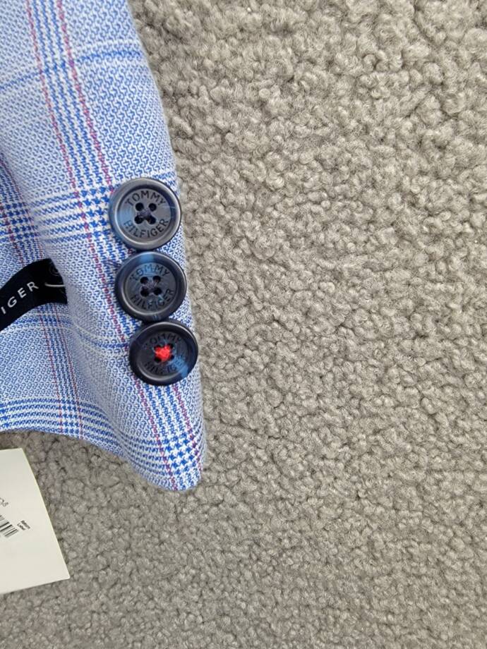Tommy Hilfiger Stretch Deco Plaid Sport Coat Big Boys 16 Blue Flap Pockets L/S