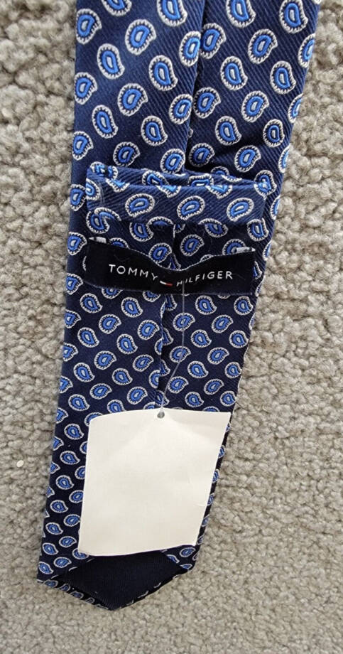 Tommy Hilfiger Silk Blend Small Bold Paisley Tie Blue Adjustable
