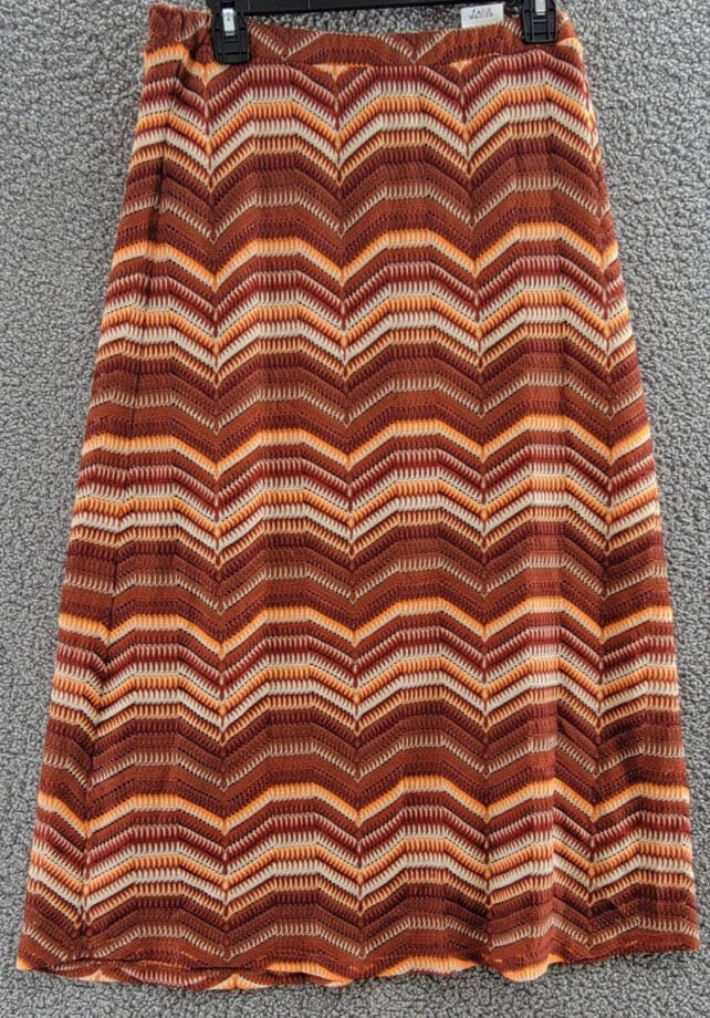 Bar III Pull-On Crochet Midi Skirt Women's S Dark Clay Multi Lined Pull-On Style