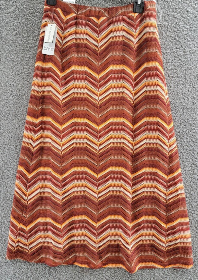 Bar III Pull-On Crochet Midi Skirt Women's S Dark Clay Multi Lined Pull-On Style