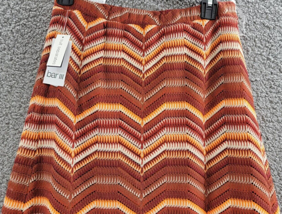 Bar III Pull-On Crochet Midi Skirt Women's S Dark Clay Multi Lined Pull-On Style