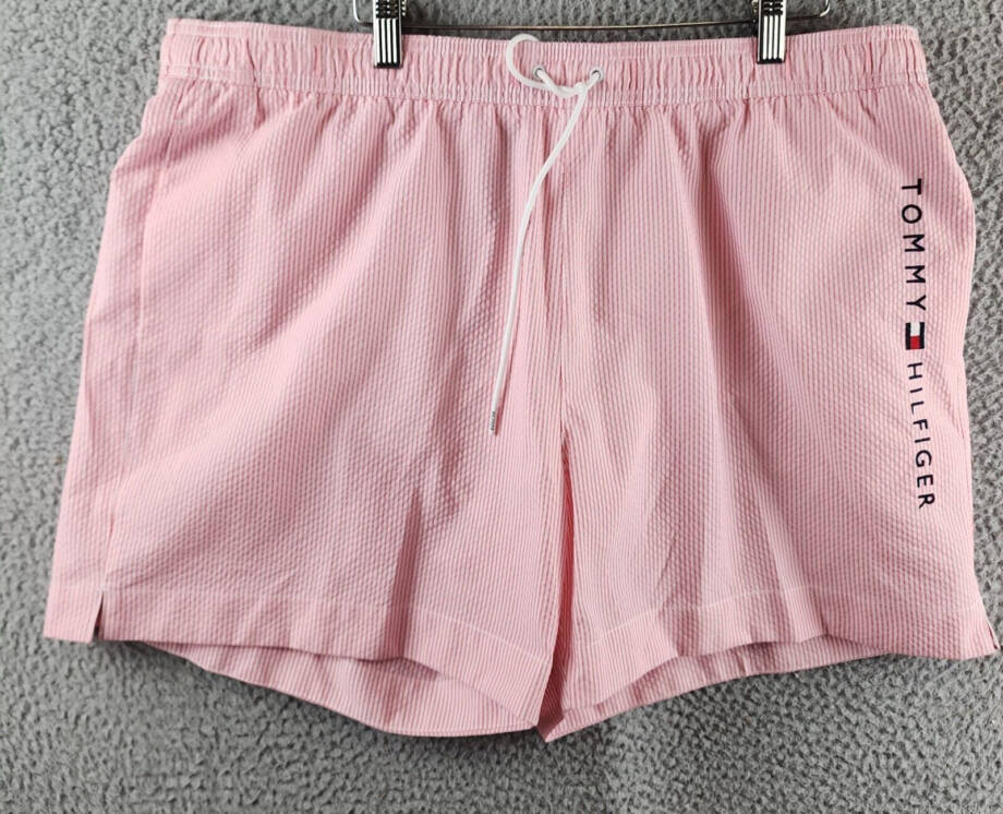 Tommy Hilfiger Striped 5" Swim Trunks Men's XXL Botanical Pink Elastic Waist