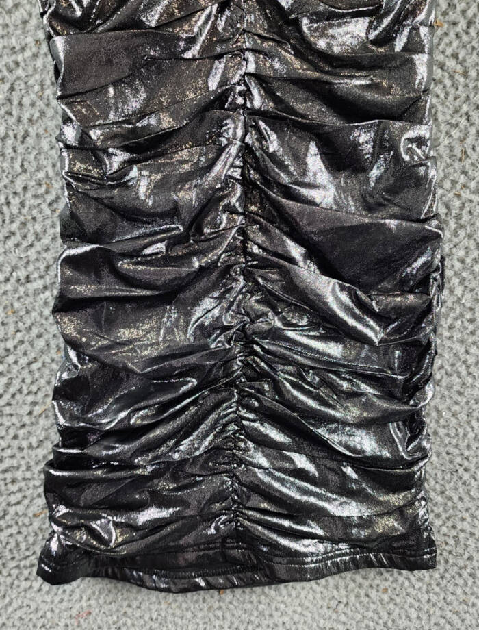 With Jules Metallic Ruched Mini Dress Big Girls M Black Surplice Neck Back Zip