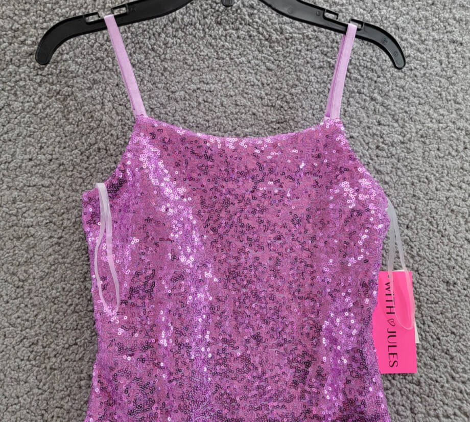 With Jules Sleeveless Sequin Bodycon Dress Girls XL Lilac Adjustable Strap Lined