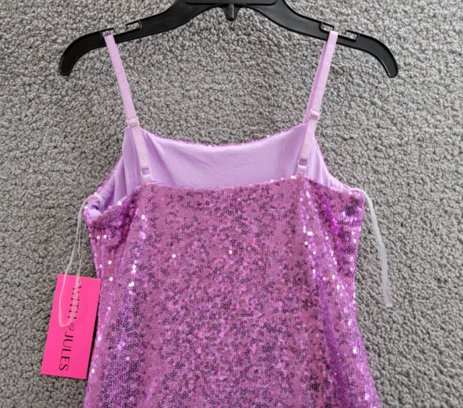 With Jules Sleeveless Sequin Bodycon Dress Girls XL Lilac Adjustable Strap Lined