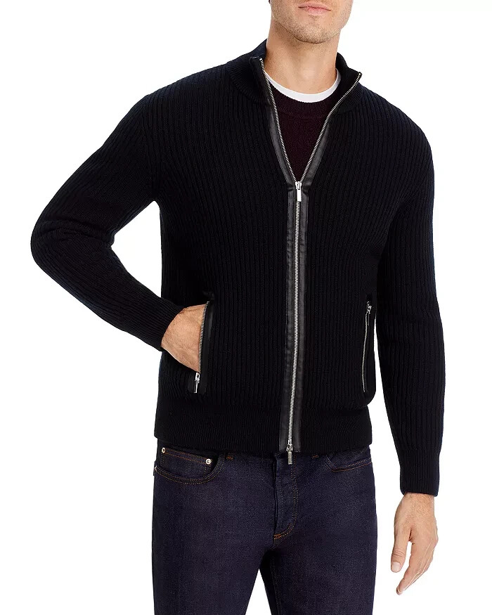 The Men's Store at Bloomingdale's Zip Cardigan Merino Wool Sweater Men's L Black