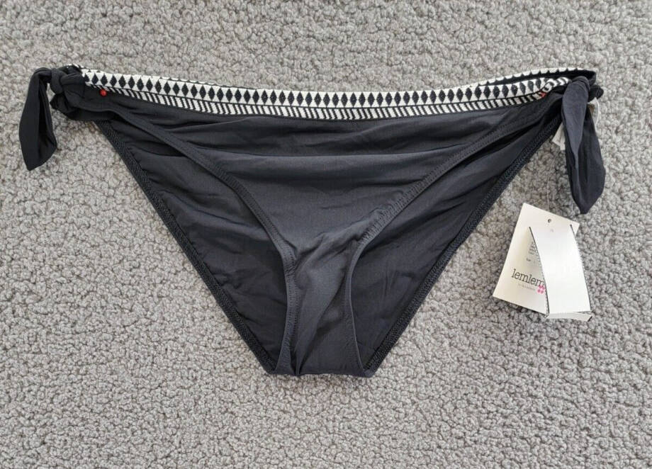 Lemlem Lucy Embroidered Trim Bikini Bottoms Women's L Black/White Tie Closure