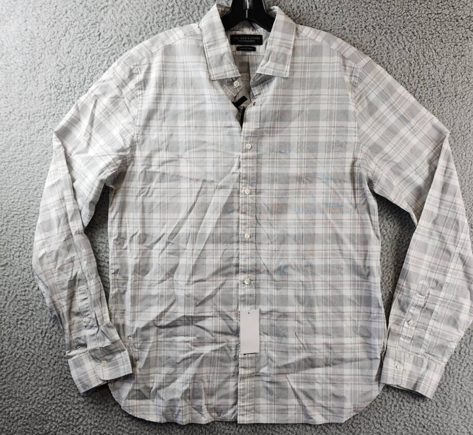 The Men's Store Bloomingdale's Casual Stretch Slim Fit Shirt Men's L Grey Multi