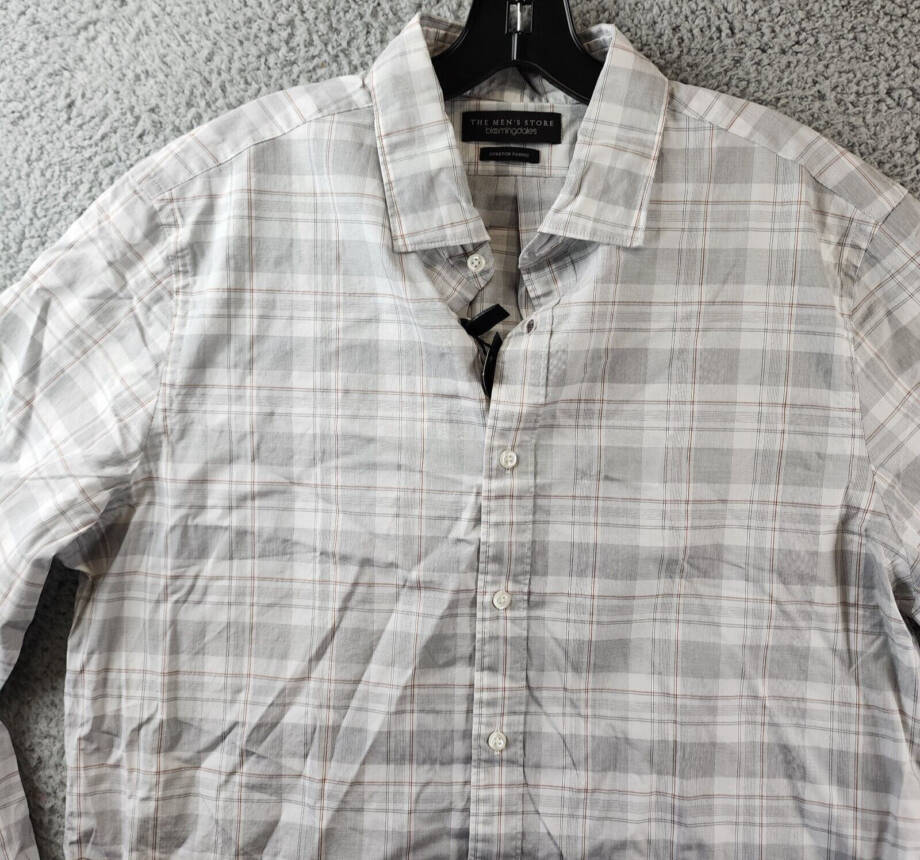The Men's Store Bloomingdale's Casual Stretch Slim Fit Shirt Men's L Grey Multi