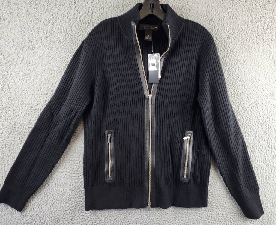 The Men's Store at Bloomingdale's Zip Cardigan Merino Wool Sweater Men's M Black