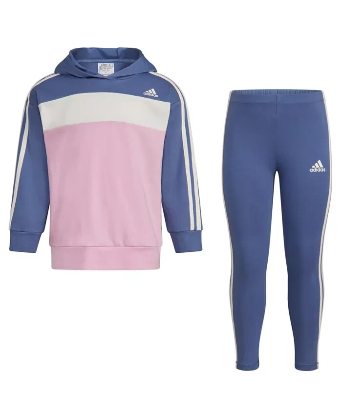 adidas Color Block French Terry Pullover and Leggings Girls' 6X Crew Blue 2Piece
