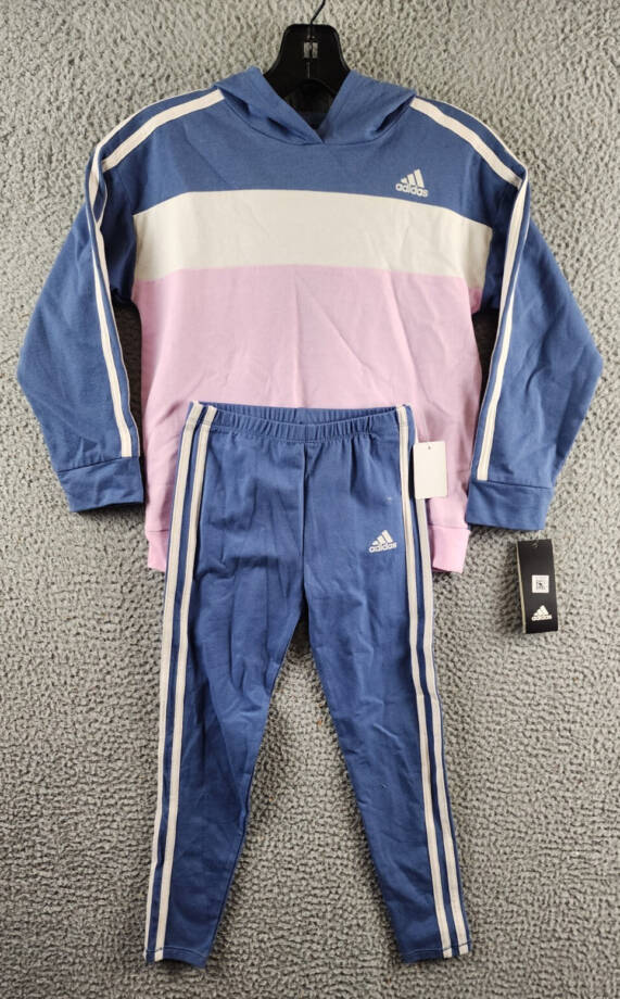 adidas Color Block French Terry Pullover and Leggings Girls' 6X Crew Blue 2Piece