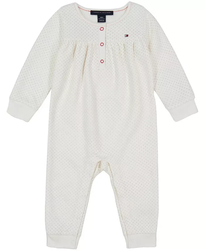 Tommy Hilfiger Diamond Quilt Double-Knit Coverall One Pc. Baby Girls' 6-9M White