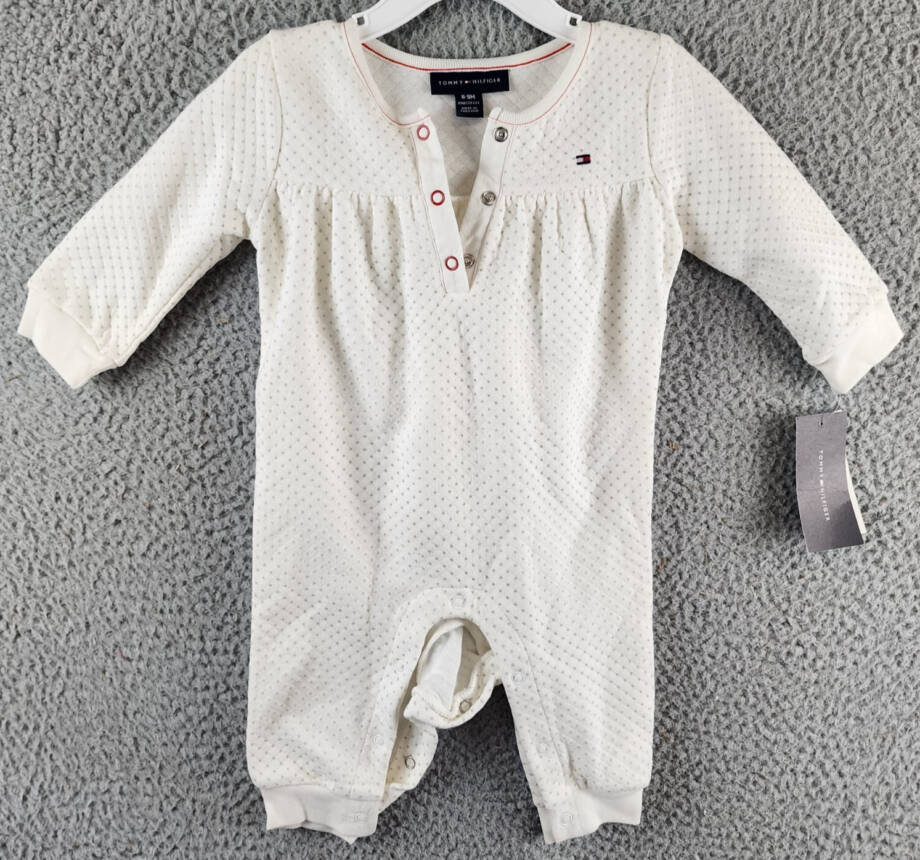 Tommy Hilfiger Diamond Quilt Double-Knit Coverall One Pc. Baby Girls' 6-9M White