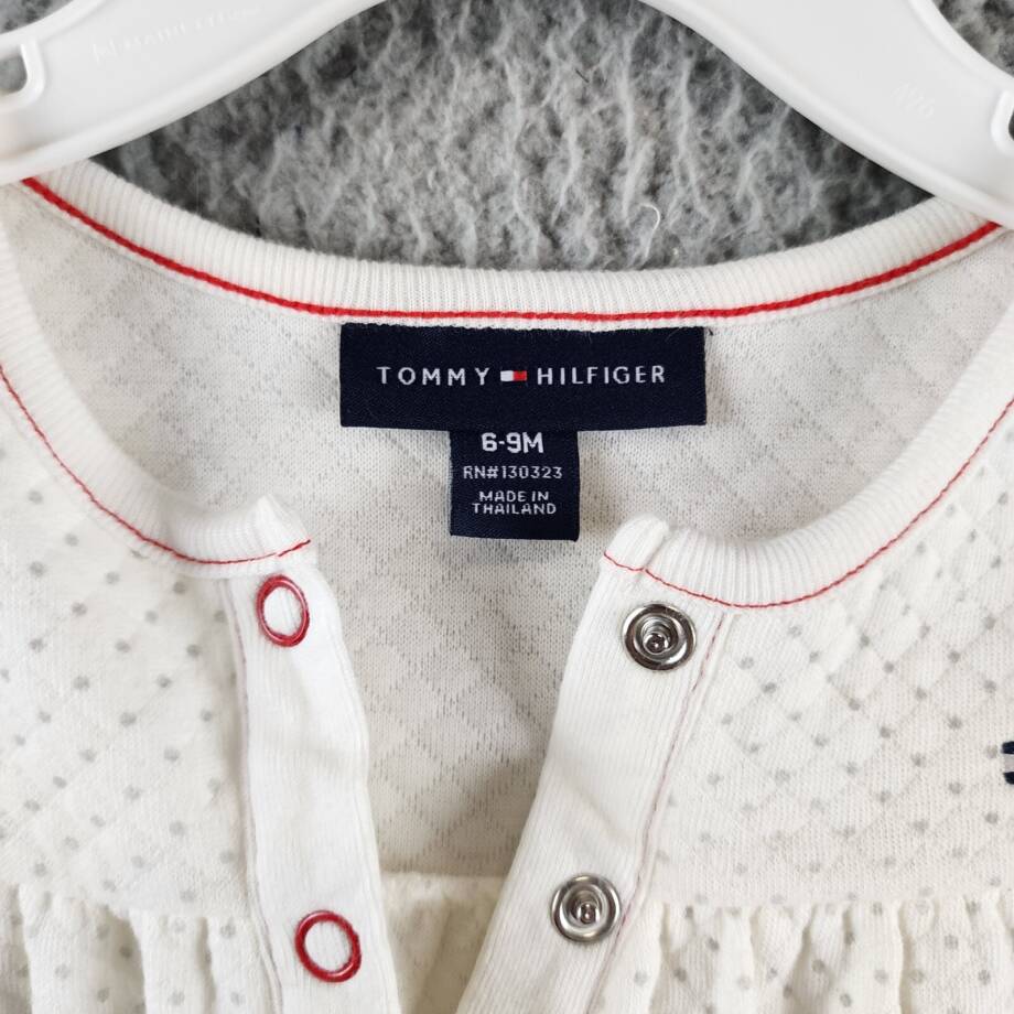 Tommy Hilfiger Diamond Quilt Double-Knit Coverall One Pc. Baby Girls' 6-9M White