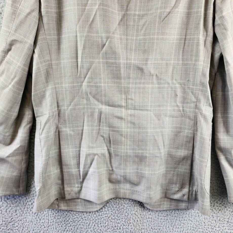 BOSS Camel Heston Slim Fit Coat Men's 40R Gray Plaid Notch Lapel Button Cuffs