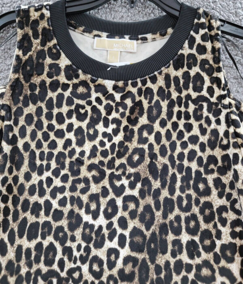 Michael Michael Kors Cheetah Cold-Shoulder Top Women's S Dark Camel Pullover L/S