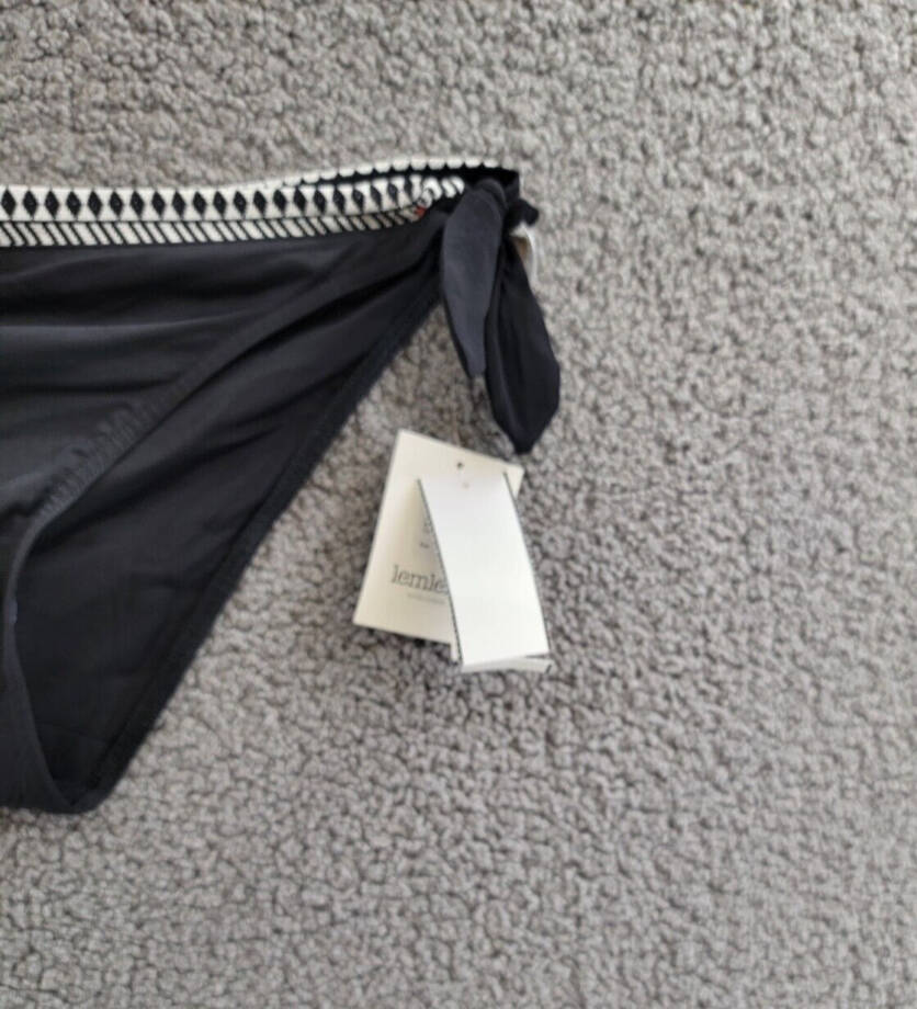 Lemlem Lucy Embroidered Trim Bikini Bottoms Women's L Black/White Tie Closure