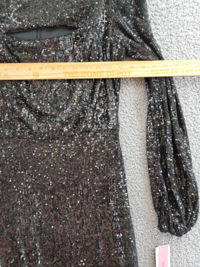 AQUA Formal Sequined Keyhole Sheath Dress Women's 8 Black Boat Neck Long Sleeve~