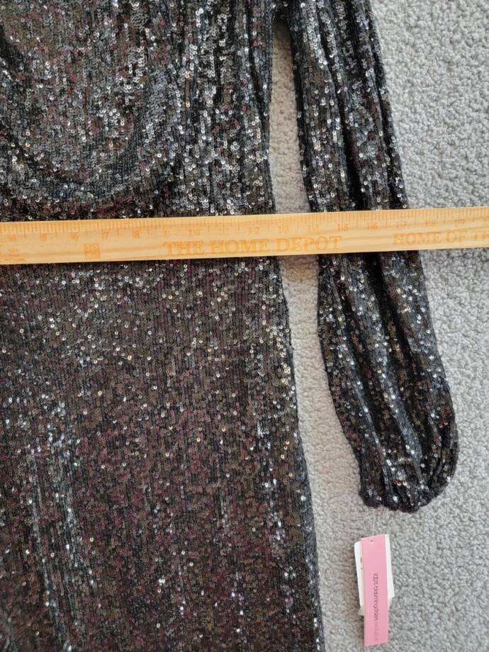 AQUA Formal Sequined Keyhole Sheath Dress Women's 8 Black Boat Neck Long Sleeve~