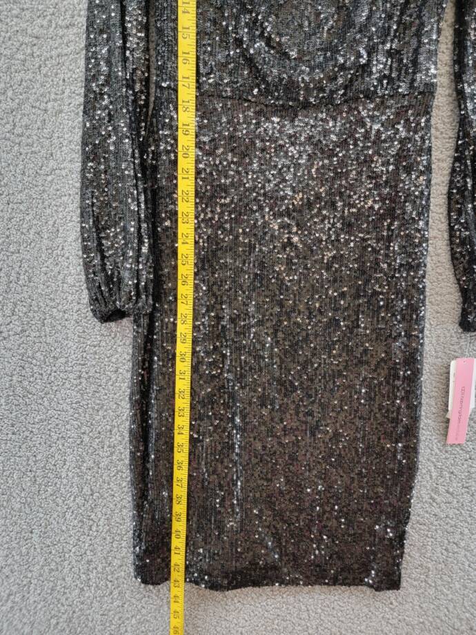 AQUA Formal Sequined Keyhole Sheath Dress Women's 8 Black Boat Neck Long Sleeve~