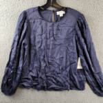 Velvet by Graham & Spencer Leila Pleated Sleeve Top Women's XS Steel Long Sleeve