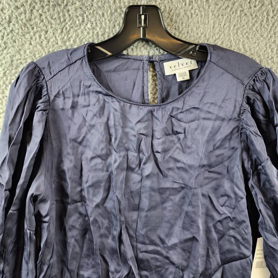 Velvet by Graham & Spencer Leila Pleated Sleeve Top Women's XS Steel Long Sleeve