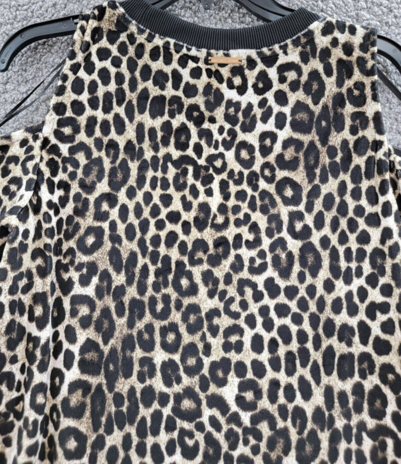 Michael Michael Kors Cheetah Cold-Shoulder Top Women's S Dark Camel Pullover L/S