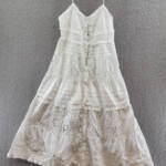 Line & Dot Pixie Eyelet Maxi Dress Women's L White V-Neck Pleated Button Closure