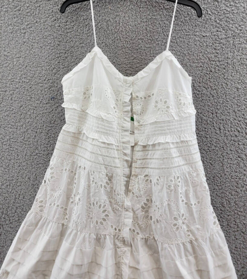 Line & Dot Pixie Eyelet Maxi Dress Women's L White V-Neck Pleated Button Closure