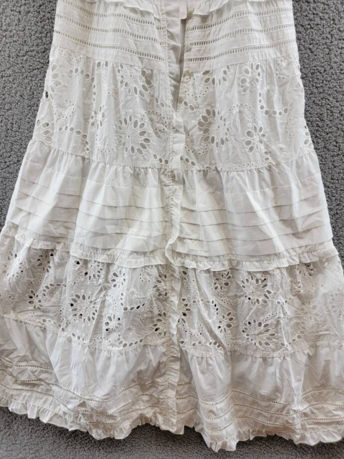 Line & Dot Pixie Eyelet Maxi Dress Women's L White V-Neck Pleated Button Closure