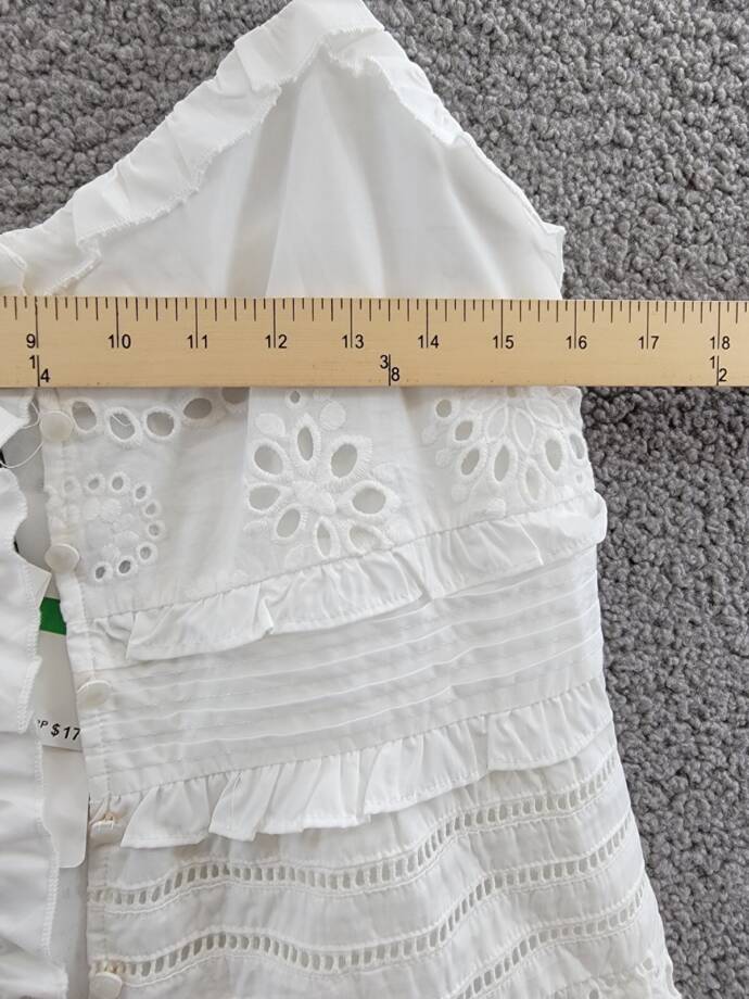 Line & Dot Pixie Eyelet Maxi Dress Women's L White V-Neck Pleated Button Closure