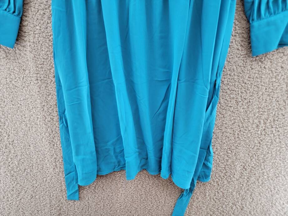 Anne Klein Pleated Long Sleeve Wrap Dress Women's XL Teal Ocean Belted V-Neck