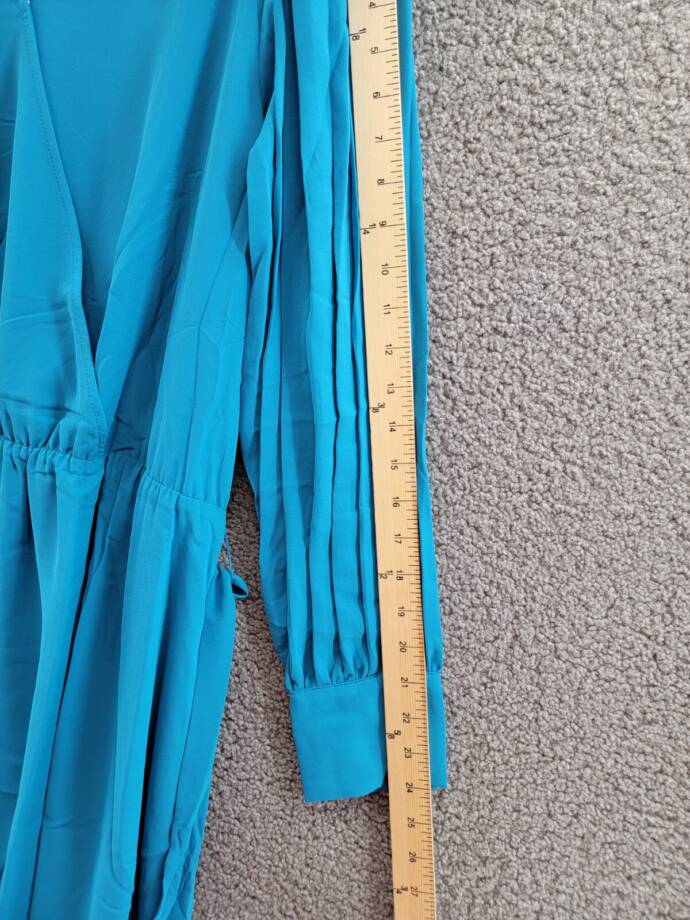 Anne Klein Pleated Long Sleeve Wrap Dress Women's XL Teal Ocean Belted V-Neck